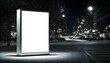 Empty space advertisement board, blank white signboard on roadside in city, Square blank billboard in city in night time, generative ai	
