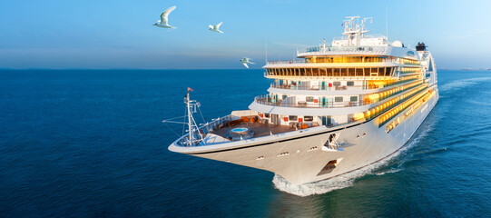 Wall Mural - cruise ship, cruise liners beautiful white cruise ship above luxury cruise in the ocean sea at early