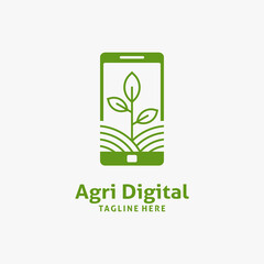 Wall Mural - Plant farm and smartphone for digital agriculture logo design