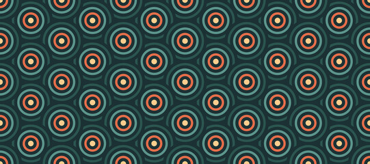 Poster - Retro seamless pattern. Vintage concentric circles background. Repeated abstract geometric texture in 70s or 80s style. Colourful fabric and textile design. Vector wallpaper. 
