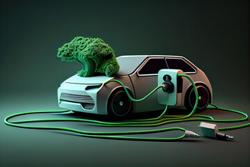 3d electric car with charged battery. Generative Ai