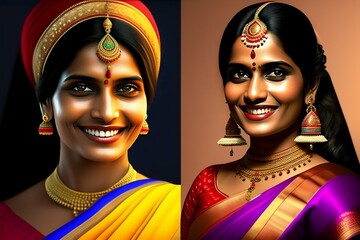 two women in traditional costume. Generative AI.