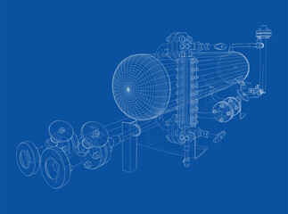 Sticker - Industrial tank with valves. Vector