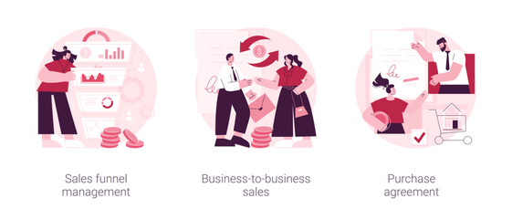 Poster - business deal abstract concept vector illustration set. sales funnel management, business-to-busines