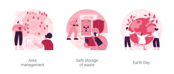 Poster - Environmental protection abstract concept vector illustration set. Area management, safe storage of waste, Earth Day, national park, sorting and recycling, save planet, activism abstract metaphor.