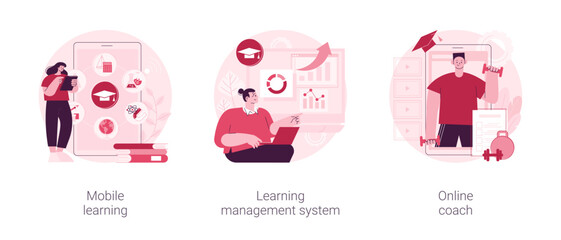 Poster - Learning management system abstract concept vector illustration set. Mobile learning application, online coach, software application, training course, tutor program classroom access abstract metaphor.