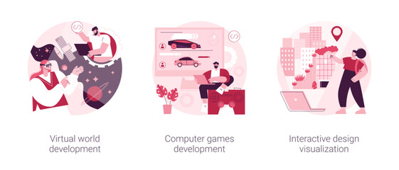 Poster - web programming abstract concept vector illustration set. virtual world and computer games developme