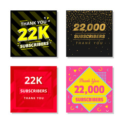 Wall Mural - Thank you 22k subscribers set template vector. 22000 subscribers. 22k subscribers colorful design vector. thank you twenty two thousand subscribers