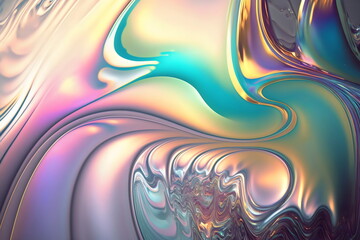 Wall Mural - swirly iridescent shiny liquid background created with generative ai	