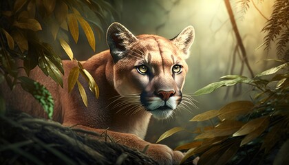 Wall Mural - puma hidden in the forest. created with generative ai.