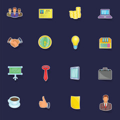 Poster - Businessman icons set stikers collection vector with shadow on purple background