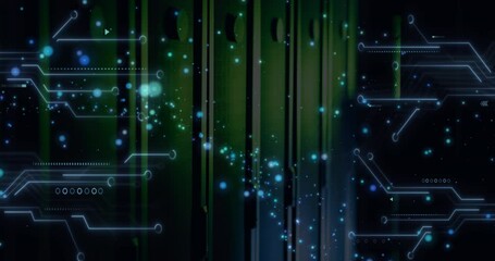 Poster - Animation of light spots and network of connections over server room