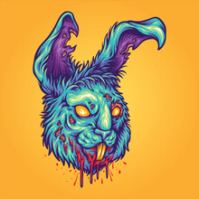 Spooky Monster Zombie Bunny Head Logo Cartoon Illustrations Vector For Your Work Logo, Merchandise T-shirt, Stickers And Label Designs, Poster, Greeting Cards Advertising Business Company Or Brands