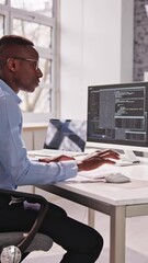 African American Man Programmer. Girl Coding