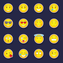 Poster - Smiles icons set stikers collection vector with shadow on purple background