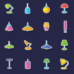 Poster - Lamp icons set stikers collection vector with shadow on purple background