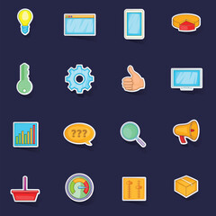 Poster - Marketing icons set stikers collection vector with shadow on purple background