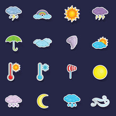 Poster - Weather icons set stikers collection vector with shadow on purple background