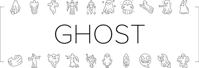 Poster - ghost halloween spooky scary cute icons set vector