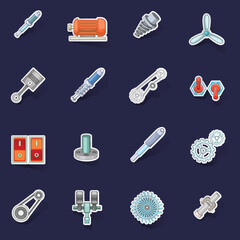 Poster - Mechanism parts icons set stikers collection vector with shadow on purple background