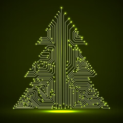 Wall Mural - Abstract technology glowing Christmas tree, neon circuit board