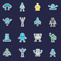 Canvas Print - Robot icons set stikers collection vector with shadow on purple background