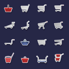 Poster - Shopping cart icons set stikers collection vector with shadow on purple background