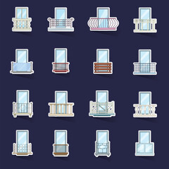 Poster - Balcony window forms icons set stikers collection vector with shadow on purple background