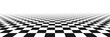 © Elena Pimukova - Chess perspective floor background. Black and white chessboard perspective floor texture. Checker board pattern surface. Fading away vanishing checkerboard background. Abstract vector illustration.