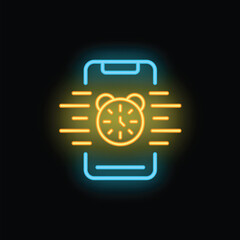 Poster - Smartphone alarm clock icon outline vector. Work mental. Worker sad neon color isolated on black