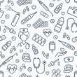 © ira_qiwi - Medical seamless pattern. Minimal flat line medical and healthy related icons. Vector illustration.