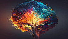 Brain As A Kaleidoscope Of Swirling Colors And Shape. Digital Art Illustration. Generative AI.