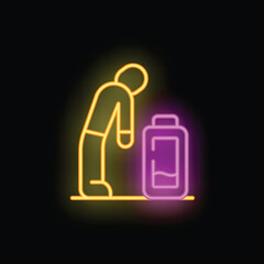 Wall Mural - Low person battery icon outline vector. Office job. Burnout work neon color isolated on black