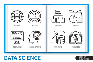 Data science infographics linear elements set