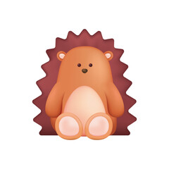 Wall Mural - Cute hedgehog toy for children 3D illustration. Cartoon drawing of wild forest animal in 3D style on white background. Nature, wildlife, childhood concept