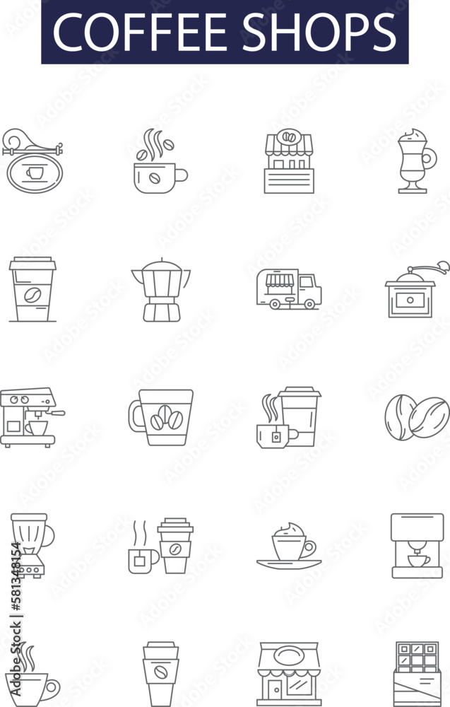 Coffee shops line vector icons and signs. Espresso, Barista, Lattes ...