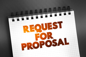 Poster - request for proposal text on notepad, concept background
