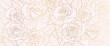 Luxury golden rose flower line art background vector. Natural botanical elegant flower with gold line art. Design illustration for decoration, wall decor, wallpaper, cover, banner, poster, card.