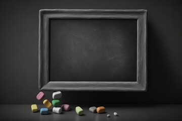 Poster - Blackboard on gray wall background. Generative AI