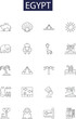 Egypt line vector icons and signs. Pyramids, Pharaohs, Nile, Cairo, Giza, Isis, Thutmose, Tutankhamun outline vector illustration set