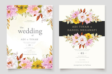 Poster - wedding invittaion with floral and leaves ornament