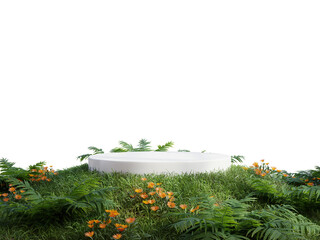 white podium in meadow for product presentation and on transparent background.3d rendering