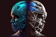 © primopiano - professional athletes in form of american football players in protective helmets, generative ai, created with generative ai