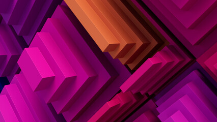 Multicolored Tech Background with a Geometric 3D Structure. Vibrant, Stepped design with Extruded Futuristic Forms. 3D Render.
