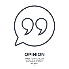 Opinion and quotation mark editable stroke outline icon isolated on white background flat vector illustration. Pixel perfect. 64 x 64.