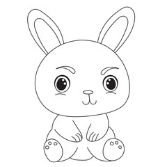 Sticker - bunny, rabbit character childrens coloring book, vector