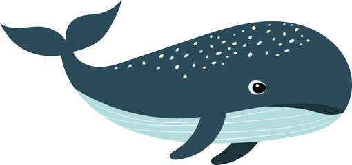 Sticker - blue whale character, cartoon in flat style vector