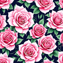Pink Roses Pattern Background Painting Gouache Hatching With Generative AI Technology