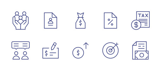 Wall Mural - Business line icon set. Editable stroke. Vector illustration. Containing family, portfolio, money bag, tax, consultant, cheque, profit, target, business.