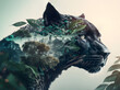 Double exposure of a black panther and the rain forest - Generative Ai